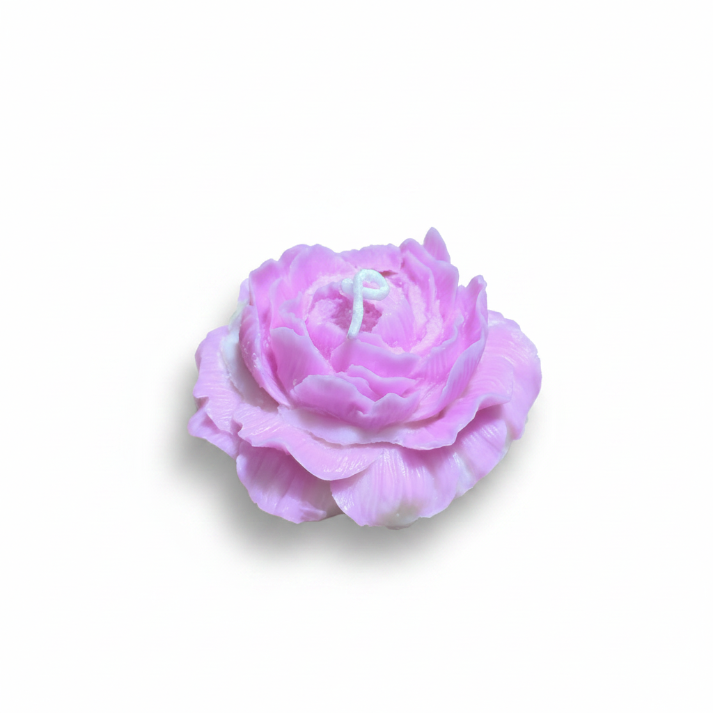 Rose bloom soy candle with blooming petals - white background studio shot - Just Natural Purity
