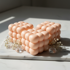 Pastel peach triple cloud candles on white marble - Just Natural Purity