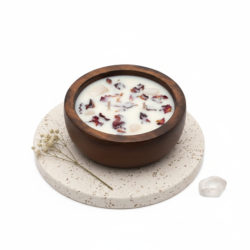 Rose Petal Wooden Bowl Candle