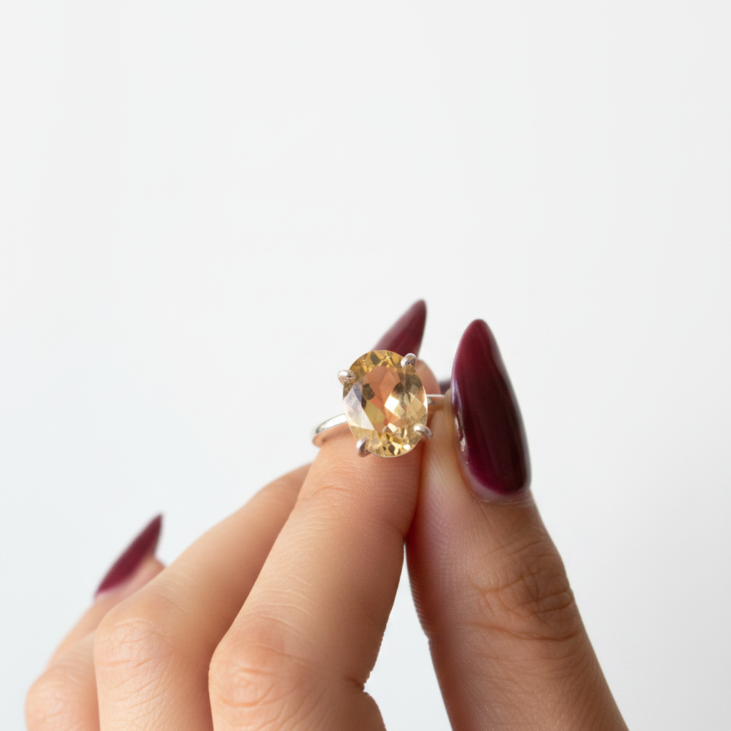 Citrine Crystal Ring — Adjustable Silver