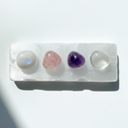 Calm and Peace Crystal Tumble Kit - Moonstone, Strawberry Quartz, Amethyst, Clear Quartz on selenite charging plate