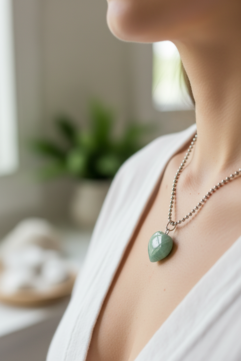 Green Aventurine Heart Pendant NecklaceLso
