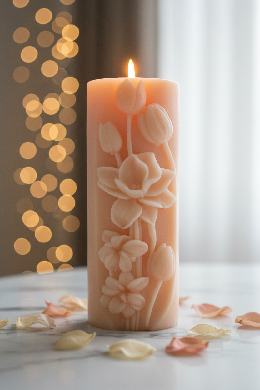 Floral Carved Pillar Candle