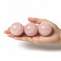 Rose Quartz Sphere - Size Reference - 3 spheres fit across a palm