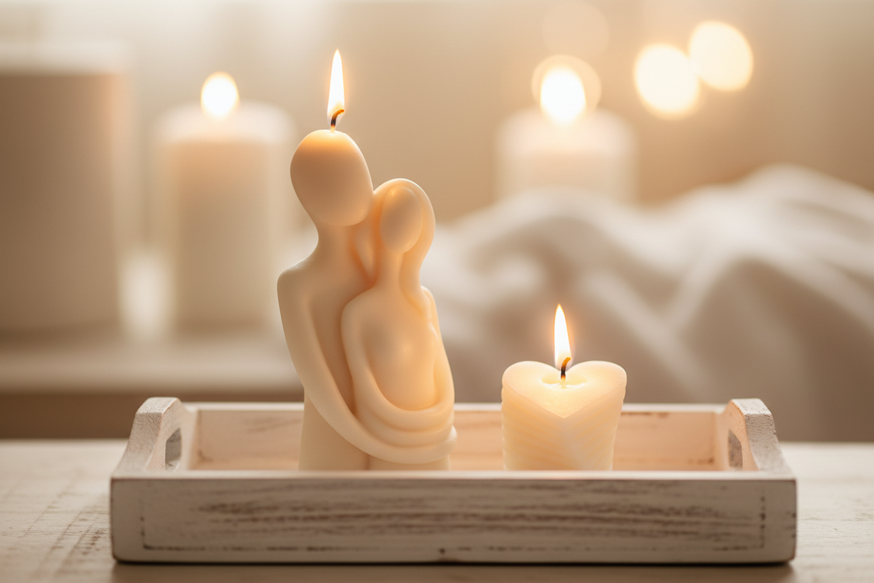 Two Hearts One Flame candle combo glowing warmly - lifestyle shot