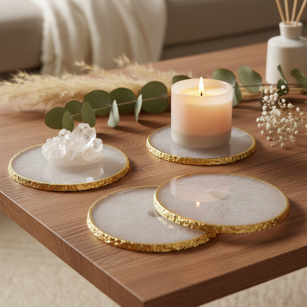 Gold Rimmed Agate Coasters lifestyle