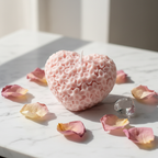 Pastel blush pink heart floral candle on white marble - Just Natural Purity