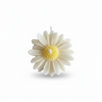 Daisy flower shaped soy candle - white background studio shot - Just Natural Purity
