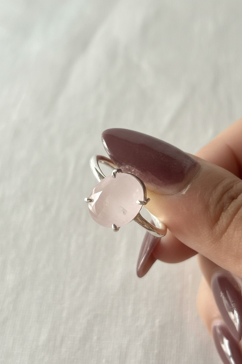 Rose Quartz Crystal Ring — Adjustable