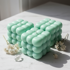 Pastel mint green triple cloud candles on white marble - Just Natural Purity