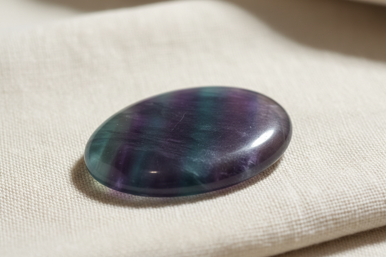 Close-up detail of Rainbow Fluorite showing natural color bands