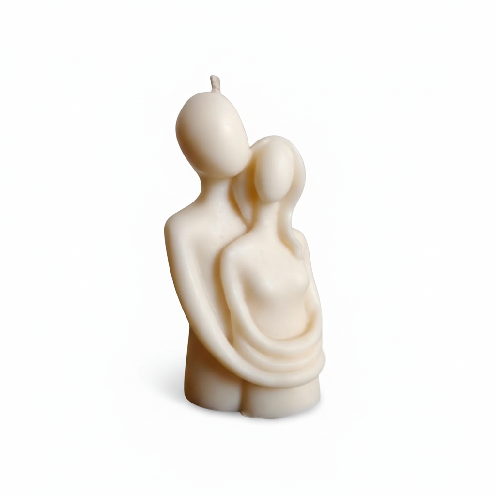 Couple hugging figurine soy candle - white background studio shot - Just Natural Purity