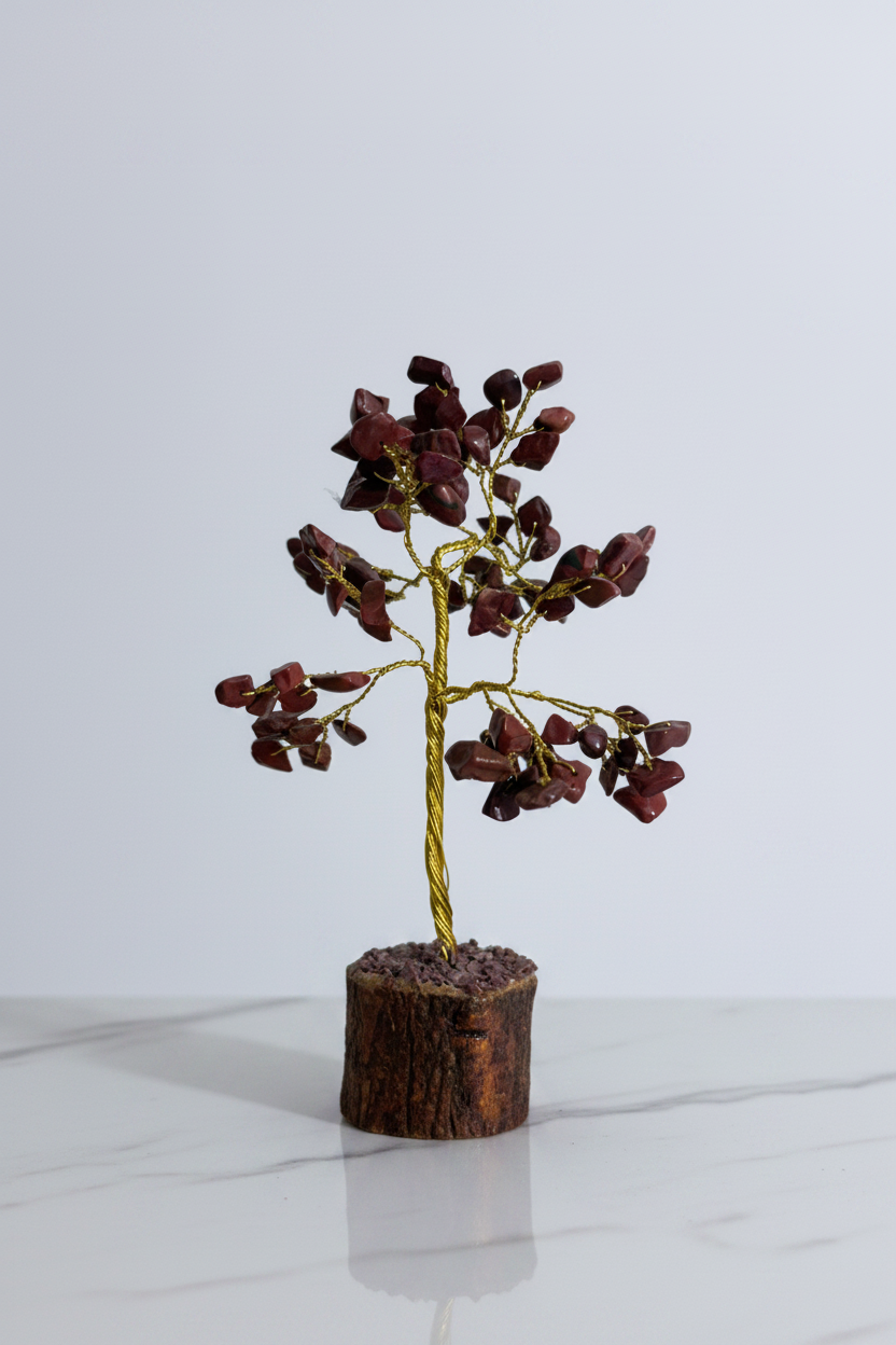Red Jasper Crystal Tree clean studio shot on white marble - Just Natural Purity