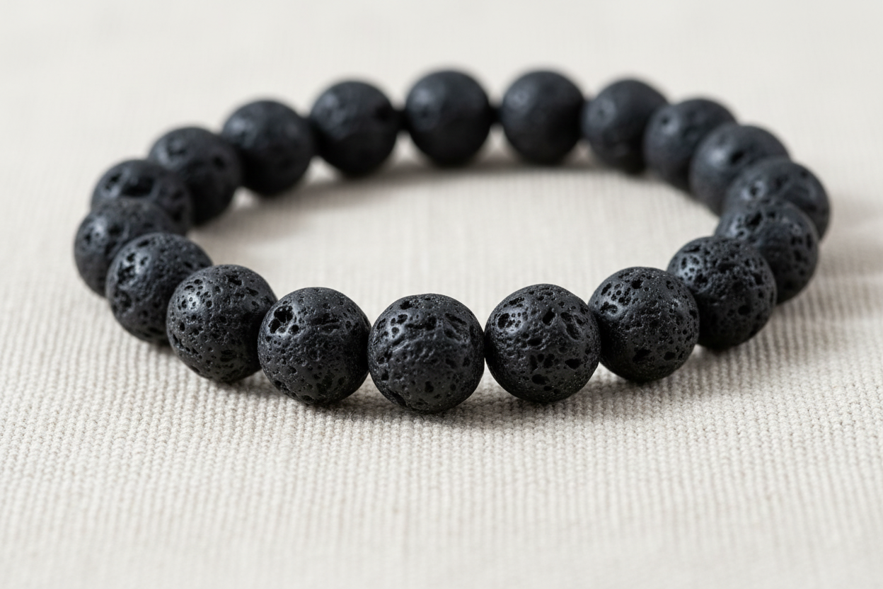 Close-up detail of Lava beads showing porous volcanic texture for essential oils
