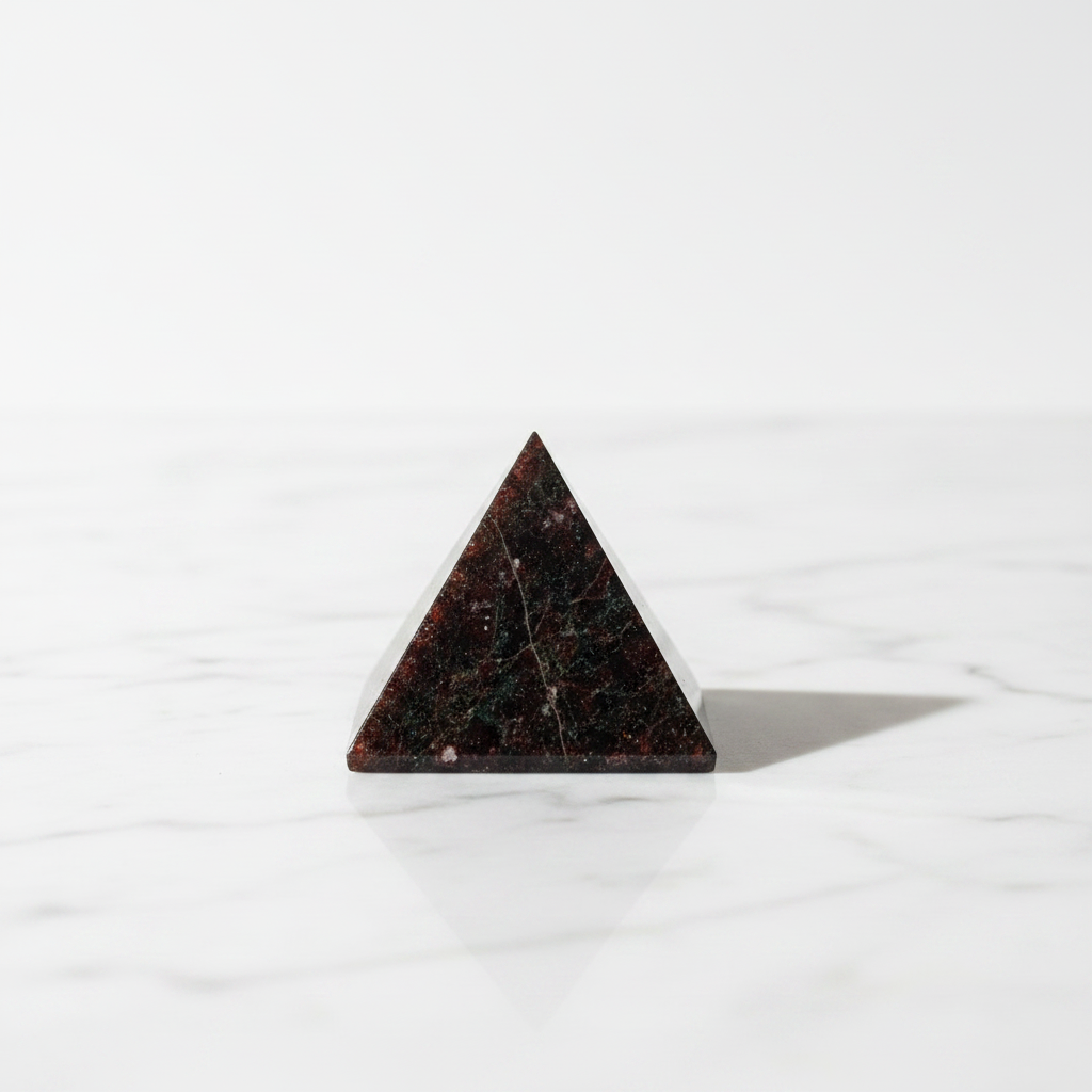 Garnet Pyramid clean side profile on white marble