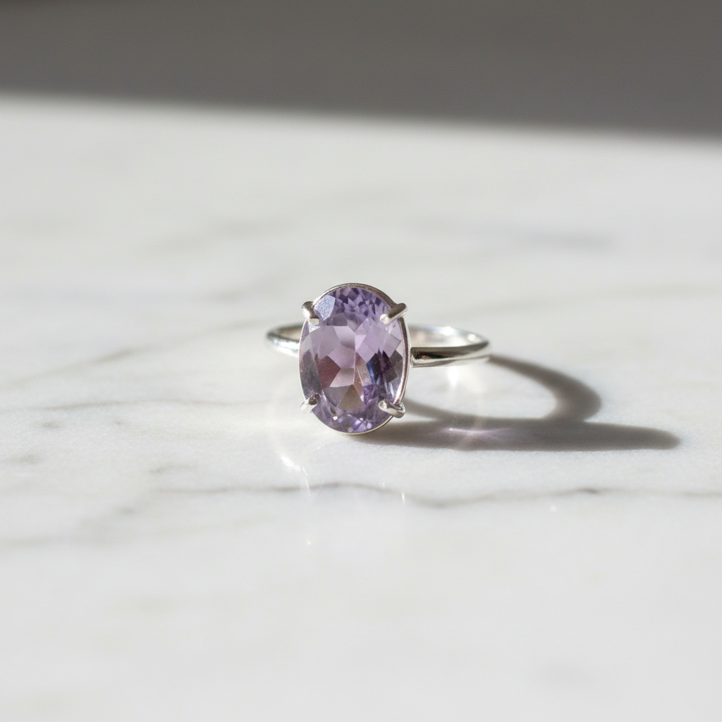 Amethyst Crystal Ring — Adjustable Silver