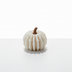 Pumpkin shaped soy candle with natural stem - white background studio shot - Just Natural Purity