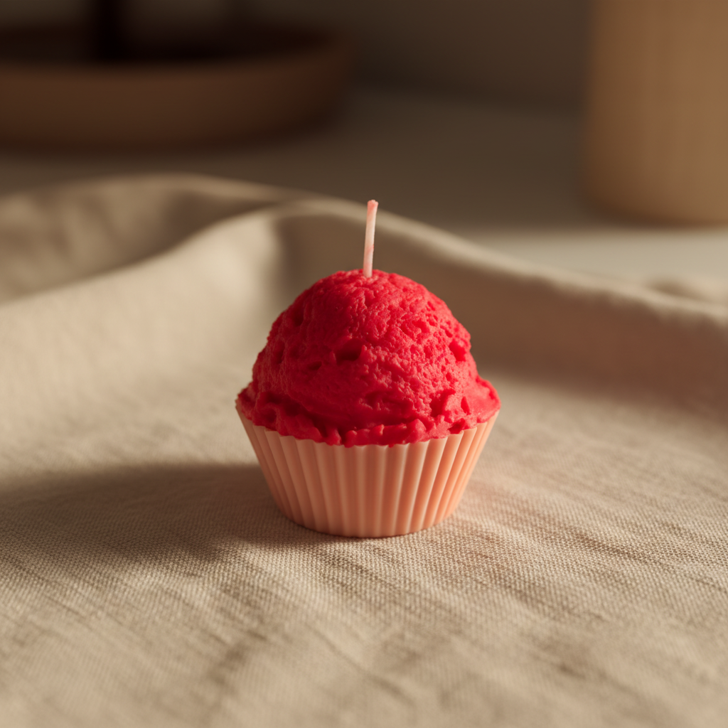 Cupcake Candle on beige linen
