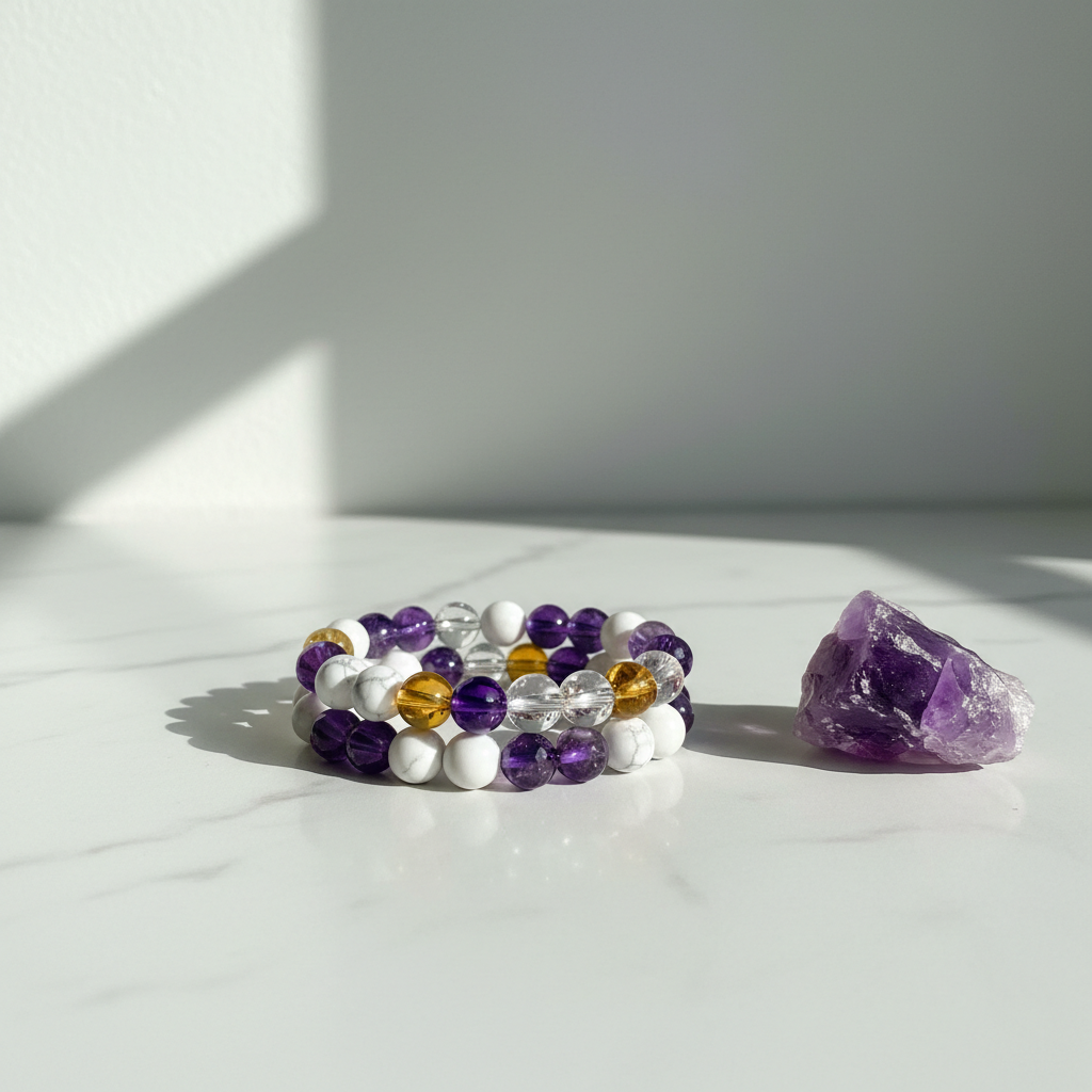 Howlite Amethyst Citrine Clear Quartz Crystal Bracelet