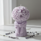 Pastel lavender rose flower bouquet candle on white marble - Just Natural Purity