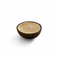 Handcrafted soy candle in coconut shell - white background studio shot - Just Natural Purity