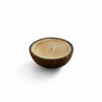 Handcrafted soy candle in coconut shell - white background studio shot - Just Natural Purity