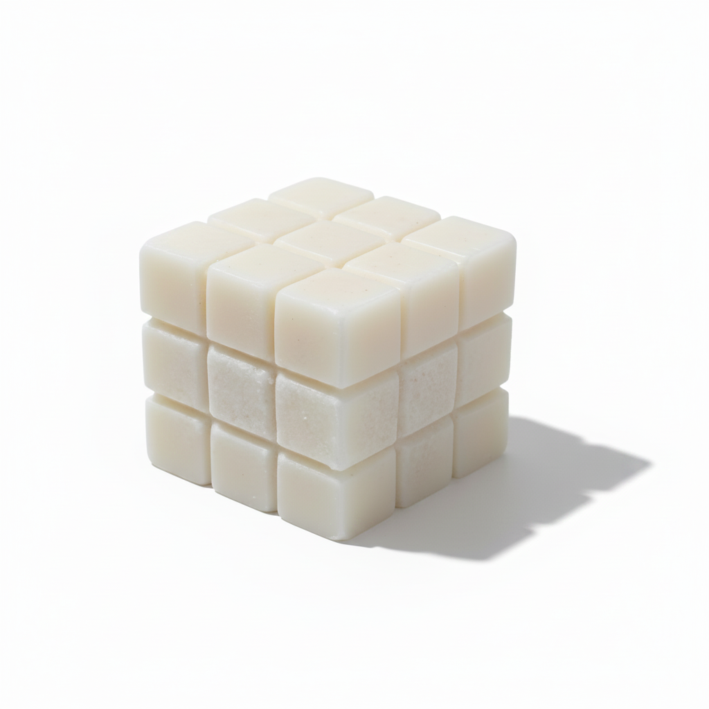 Dice cube geometric soy candle - white background studio shot - Just Natural Purity