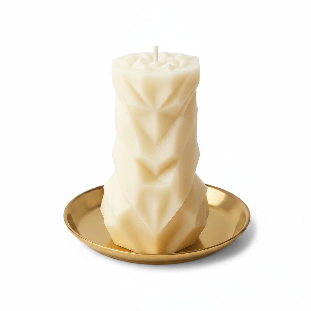 Geometric faceted aesthetic soy candle - white background studio shot - Just Natural Purity
