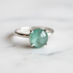 Green Aventurine Crystal Ring — Adjustable Silver