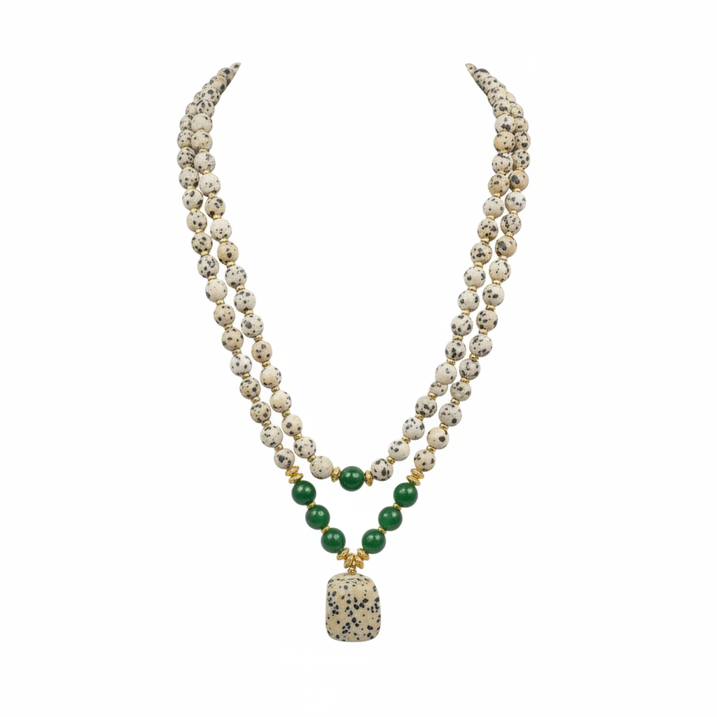 Dalmatian Jasper & Green Onyx Double Strand Necklace