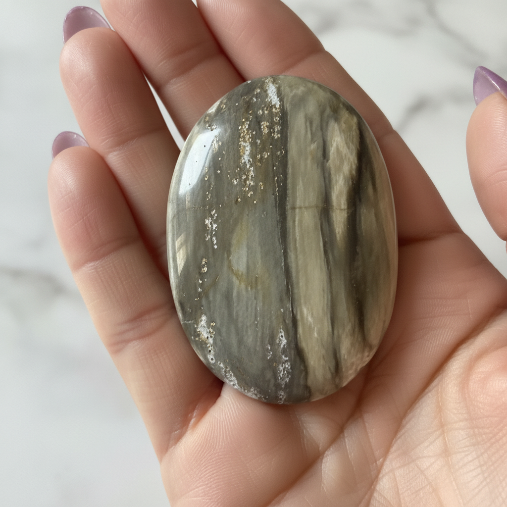Petrified Wood Oval Hand Shot