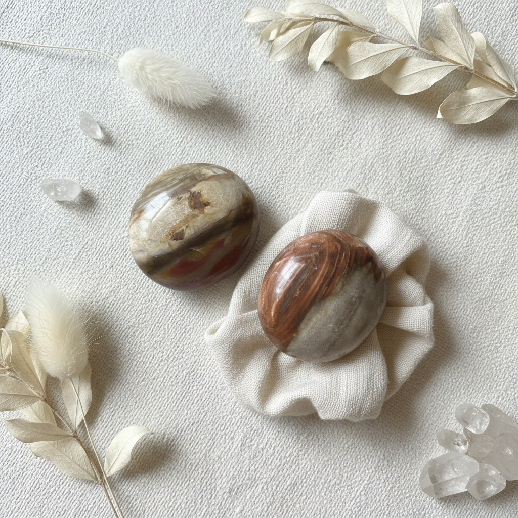 Petrified Wood Palm Stone Flat Lay