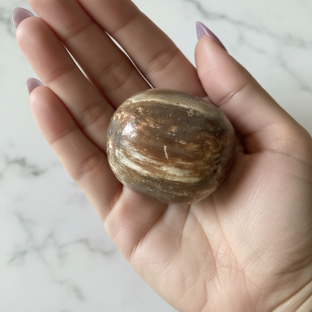 Petrified Wood Palm Stone Hand Shot