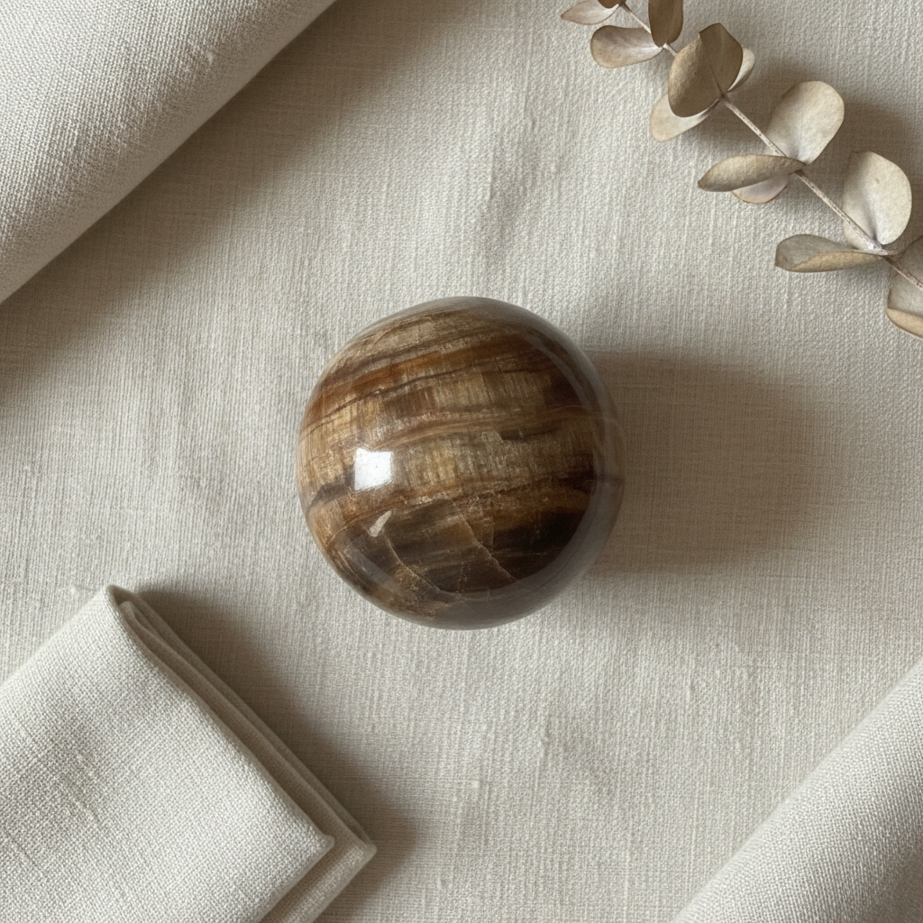 Petrified Wood Sphere Flat Lay