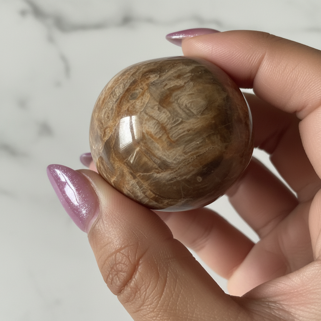 Petrified Wood Sphere Hand Shot
